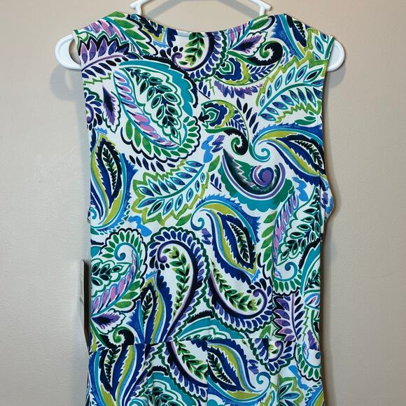 NWT Nina Leonard Green Multi Print Surplice Wide Leg Crop Jumpsuit Womens Large - Picture 6 of 12